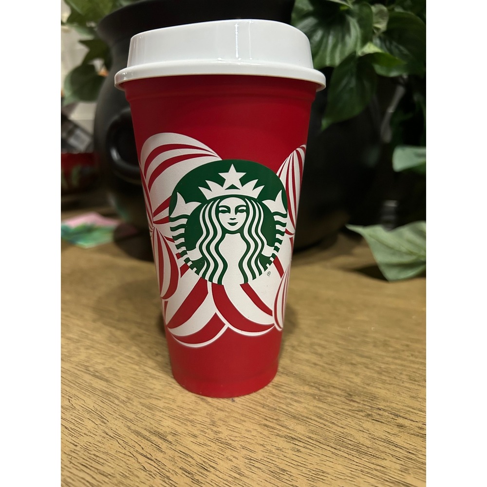 Starbucks Red Peppermint Swirl Cold Cup Tumbler with Lid Holiday 2024